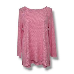 Chelsea & Theodore Women’s Pink White Textured Long Sleeve Top Medium
